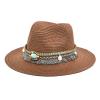 Adults Unisex Retro Western Cowboy Riding Hat Leather Belt Wide Cap Straw Hat Bucket Hats for Teens Girls Coffee view 1