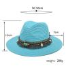 Adults Unisex Retro Western Cowboy Riding Hat Leather Belt Wide Cap Straw Hat Bucket Hats for Teens Girls Coffee view 2