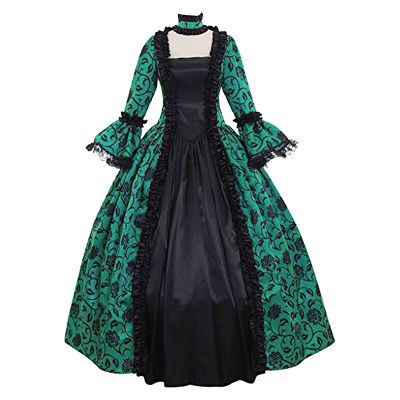 tuduoms Medieval Queen Victorian Dress Gothic Lace Bell Sleeve Regency Ball Gown Renaissance Fancy Masquerade Vampire Costume Green