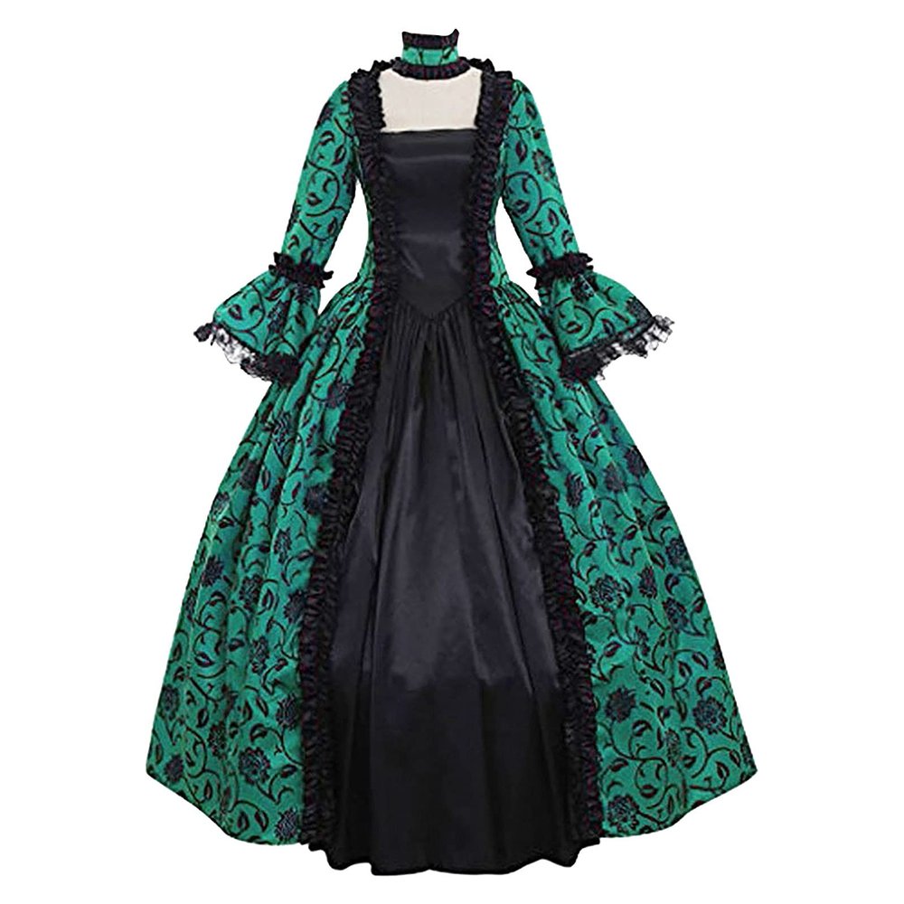 tuduoms Medieval Queen Victorian Dress Gothic Lace Bell Sleeve Regency Ball Gown Renaissance Fancy Masquerade Vampire Costume Green