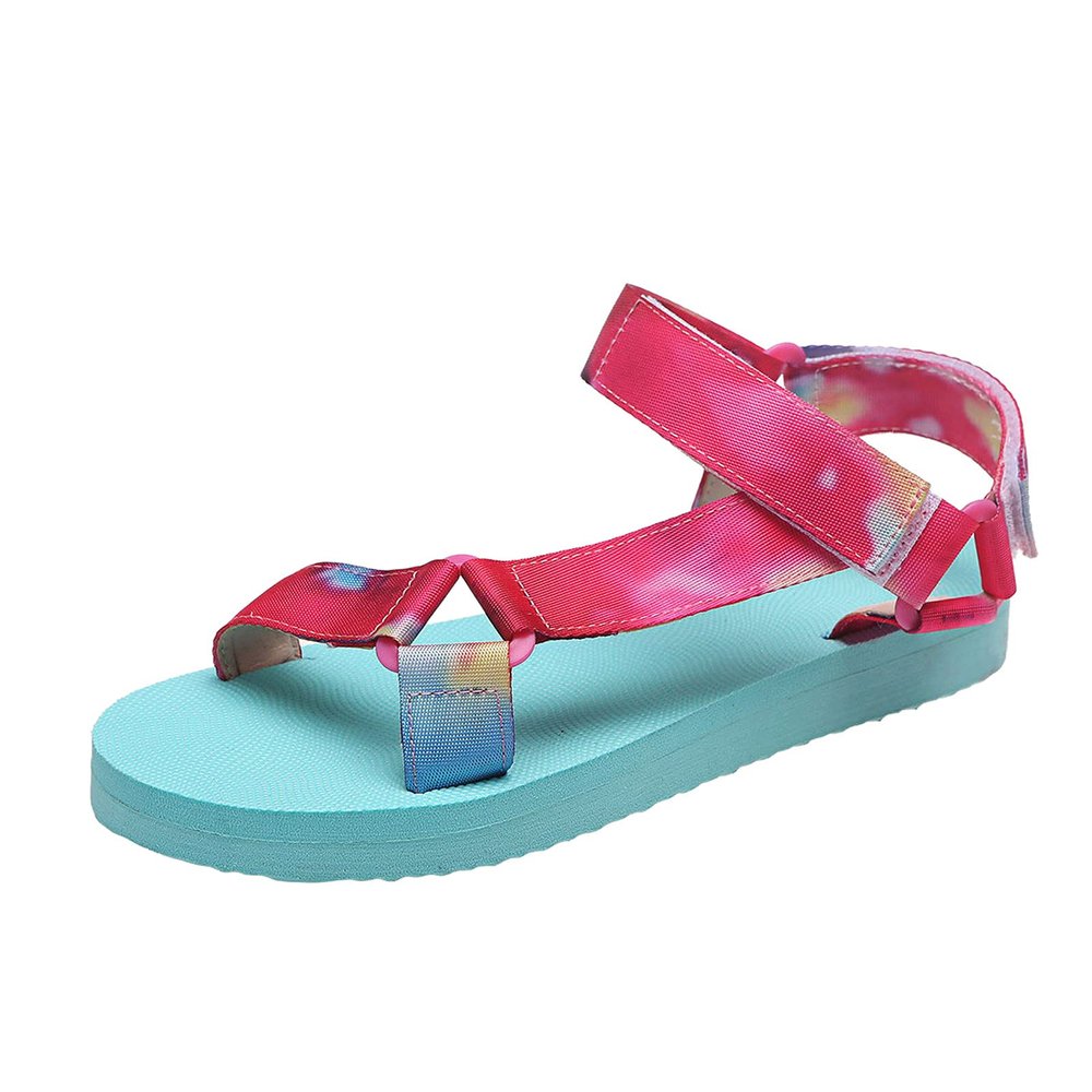 AnFeng Tie-Dye Leopard Wedge Fashion Women's Sandals Platform Printed Hook&Loop Women's Sandals Sandles Womans Dressy Flat (Hot Pink, 7.5)