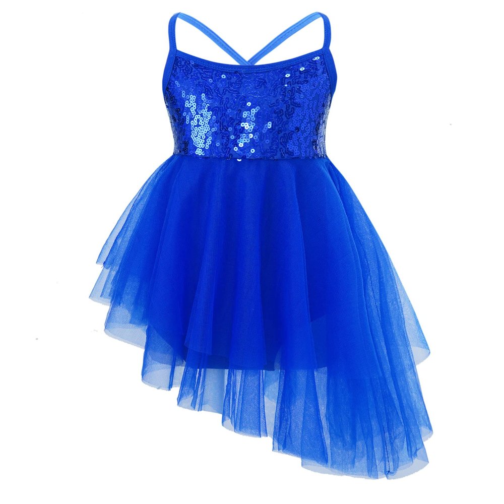 Freebily Girls Sequined Camisole Leotard Ballet Tutu Layers Skirt Dress Ballerina Dancewear Costumes Camisole Sequined Dark Blue 4-5