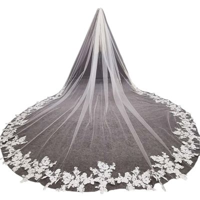 ruthyuexin Wedding Veil Applique Edge Cathedral Veil Flower One-Layer Bridal Veils Wedding Veils with Comb (ivory)