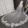 ruthyuexin Wedding Veil Applique Edge Cathedral Veil Flower One-Layer Bridal Veils Wedding Veils with Comb (ivory) view 2