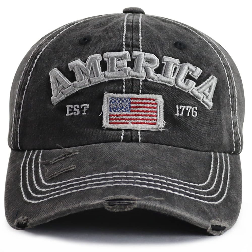 American Flag Hat for Men Women, USA America Flag EST 1776 Decorations Hats, Adjustable Embroidered Cotton Distressed Baseball Cap, Funny Patriots Gifts for Family Friends Coworkers Veterans