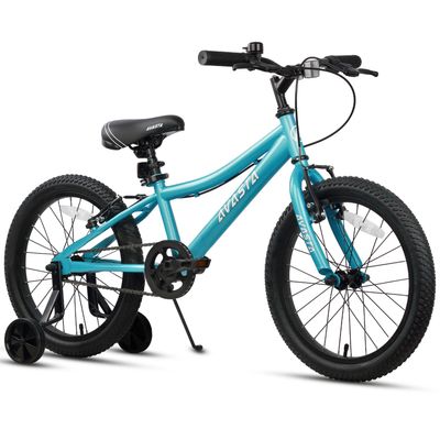 AVASTA Bilbo 18 Inch Kids Bike for Boys Girls 5 6 7 8 Years Old, Retro Style High Carbon Steel Bicycle with Adjustable Handlebars and Seat, Dual V-Brakes, Training Wheels, Kickstand, Cyan