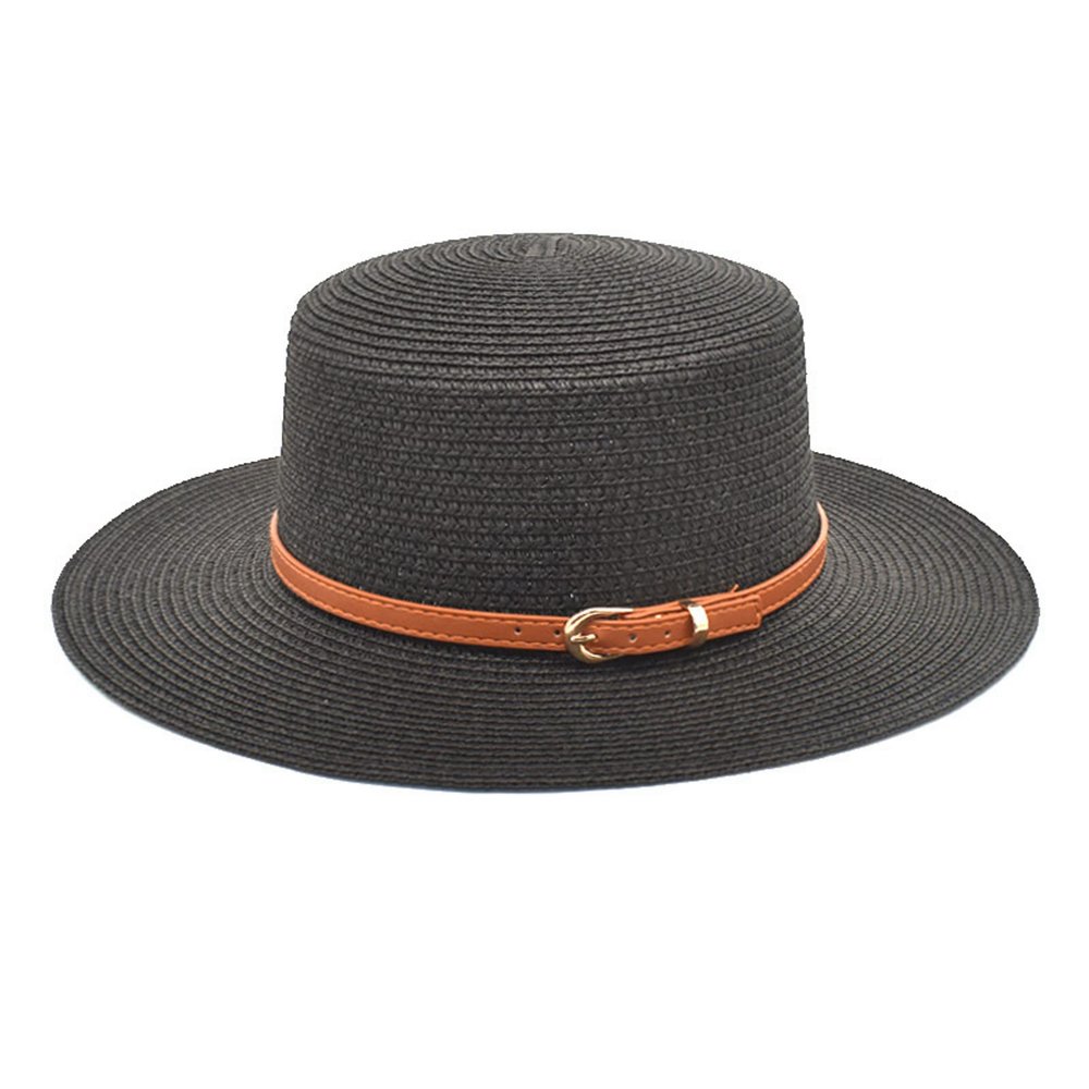 Adults Unisex Retro Western Cowboy Riding Hat Leather Belt Wide Cap Straw Hat Bucket Hats for Girls Black