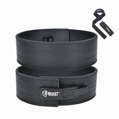 Beastpowergear Lever belt Weight Lifting 10MM Real Leather Lever Belt Powerlifting- Free Strap Lower Back Support for Weightlifting, Deadlifts, Squats, Power Belt- Men & Women (6X-Large, Black)