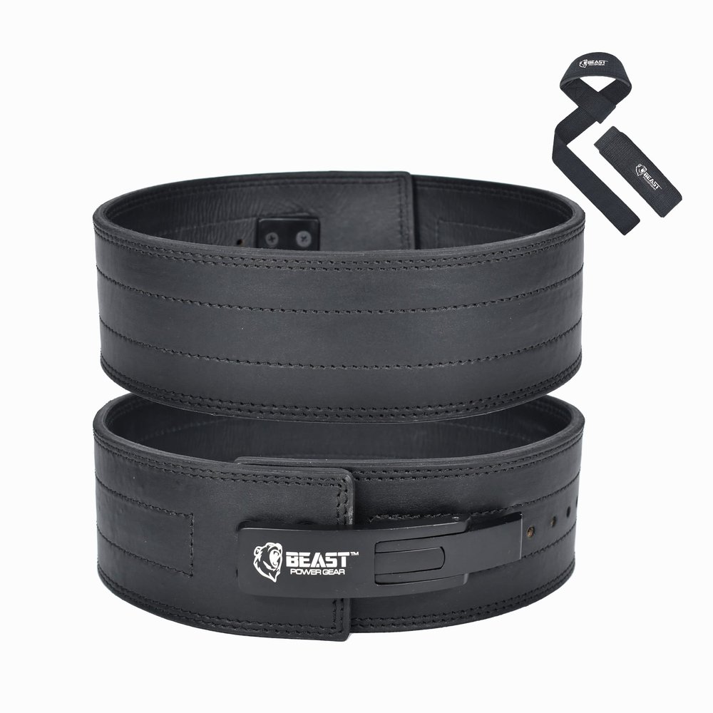 Beastpowergear Lever belt Weight Lifting 10MM Real Leather Lever Belt Powerlifting- Free Strap Lower Back Support for Weightlifting, Deadlifts, Squats, Power Belt- Men & Women (6X-Large, Black)