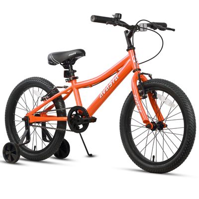 AVASTA Bilbo 18 Inch Kids Bike for Boys Girls 5 6 7 8 Years Old, Retro Style High Carbon Steel Bicycle with Adjustable Handlebars and Seat, Dual V-Brakes, Training Wheels, Kickstand, Orange