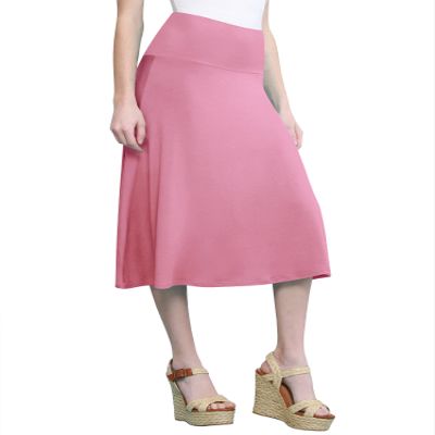 Come Together California CTC WB1105 Womens Lightweight Fold Over Flared Midi Skirt XL Pink