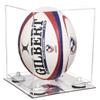 Better Display Cases Clear Acrylic Rugby Ball Display Case Vertical with Clear Case, White Risers and Mirror Base (B42/A060) view 1