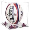Better Display Cases Clear Acrylic Rugby Ball Display Case Vertical with Clear Case, Purple Risers and Mirror Base (B42/A060) view 1
