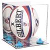Better Display Cases Acrylic Rugby Ball Display Case Vertical with Mirror Case, Blue Risers and Mirror Base (B42/A060) view 1