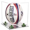 Better Display Cases Clear Acrylic Rugby Ball Display Case Vertical with Clear Case, Green Risers and Mirror Base (B42/A060) view 1