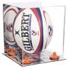 Better Display Cases Acrylic Rugby Ball Display Case Vertical with Mirror Case, Orange Risers and Mirror Base (B42/A060) view 1