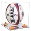Better Display Cases Clear Acrylic Rugby Ball Display Case Vertical with Clear Case, Orange Risers and Mirror Base (B42/A060) view 1