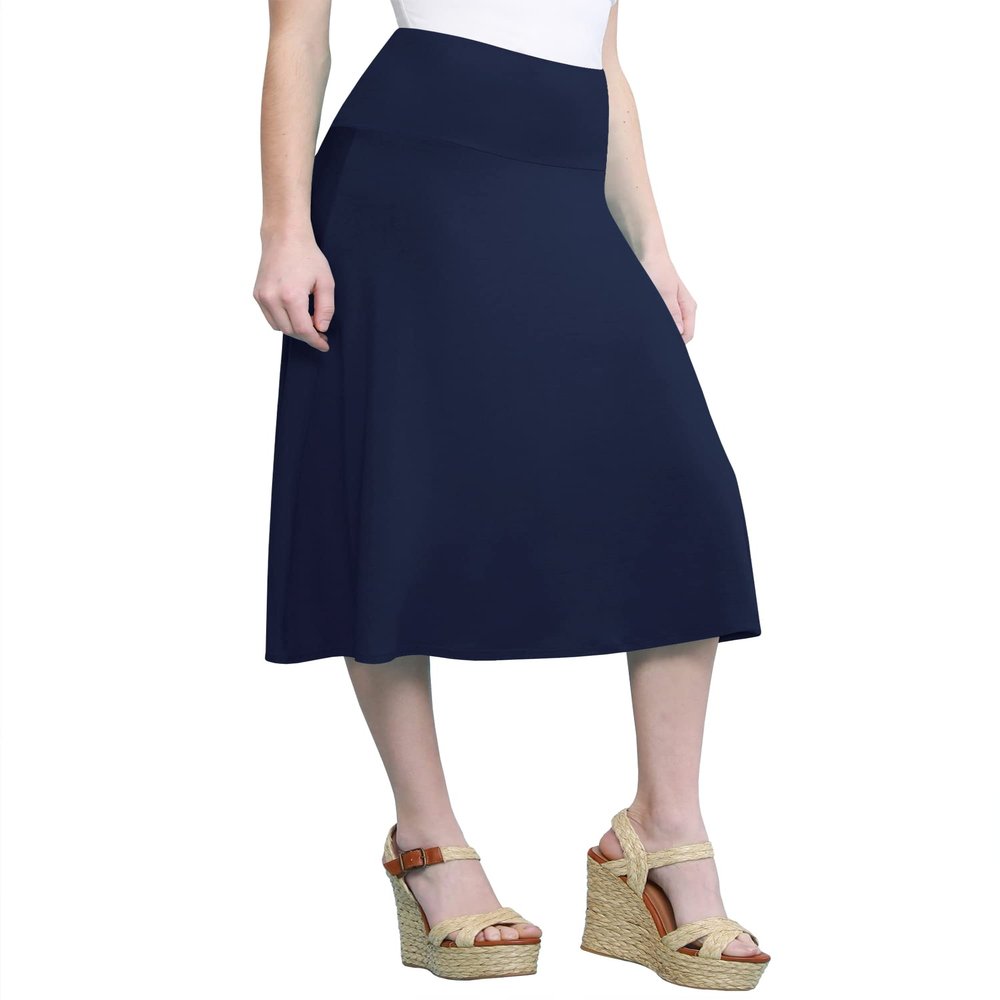 Come Together California CTC WB1105 Womens Lightweight Fold Over Flared Midi Skirt L Navy