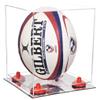Better Display Cases Clear Acrylic Rugby Ball Display Case Vertical with Clear Case, Red Risers and Mirror Base (B42/A060) view 1