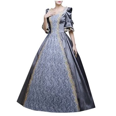 tuduoms Womens Plus Size Renisants Dresses Regency Ball Gown Halloween Medieval Cosplay Costume 18th Century Princess Dresses Gray