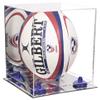 Better Display Cases Acrylic Rugby Ball Display Case Vertical with Mirror Case, Navy Blue Risers and Mirror Base (B42/A060) view 1