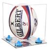 Better Display Cases Clear Acrylic Rugby Ball Display Case Vertical with Clear Case, Blue Risers and Mirror Base (B42/A060) view 1