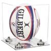 Better Display Cases Clear Acrylic Rugby Ball Display Case Vertical with Clear Case, Silver Risers and Mirror Base (B42/A060) view 1