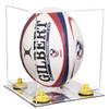Better Display Cases Clear Acrylic Rugby Ball Display Case Vertical with Clear Case, Yellow Risers and Mirror Base (B42/A060) view 1