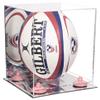 Better Display Cases Acrylic Rugby Ball Display Case Vertical with Mirror Case, Pink Risers and Mirror Base (B42/A060) view 1