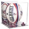 Better Display Cases Acrylic Rugby Ball Display Case Vertical with Mirror Case, Purple Risers and Mirror Base (B42/A060) view 1