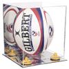 Better Display Cases Acrylic Rugby Ball Display Case Vertical with Mirror Case, Yellow Risers and Mirror Base (B42/A060) view 1