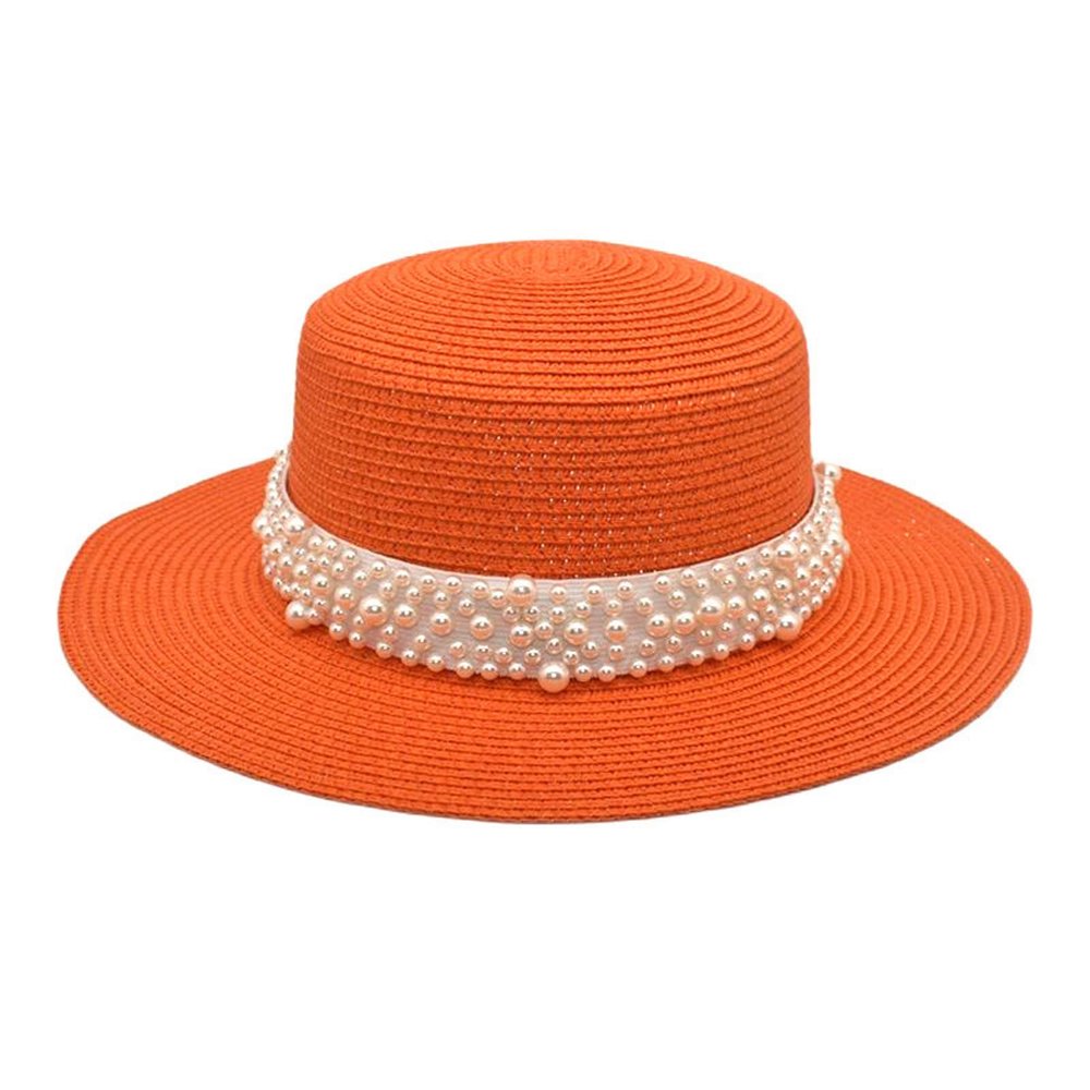 Adults Unisex Retro Western Cowboy Riding Hat Leather Belt Pearl Wide Cap Straw Reversible Bucket Hat Large