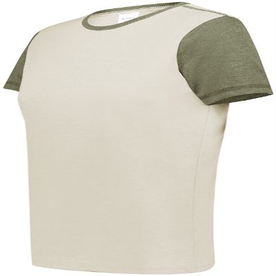 Augusta Sportswear Womens Ladies Gameday Vintage Ringer Tee T-Shirt, Birch/Olive Heather, Medium US