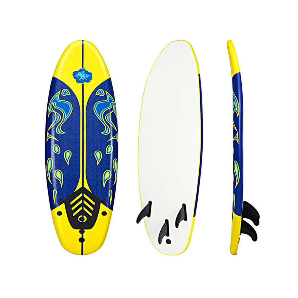 Surfboard 6ft 3 Fins-Shortboard Slick Bottom/Removable for Kids and Light Weight Adults
