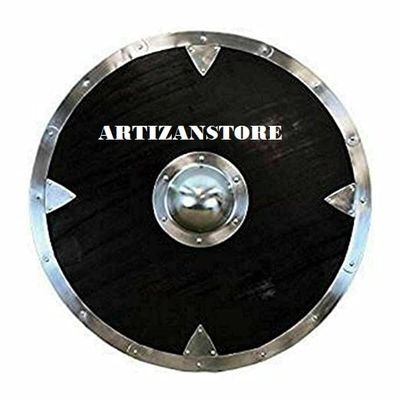 ARTIZANSTORE Medieval Black Round Shield Viking Shield Cosplay Battle Ready Shield Fully Functional Shield for Battle for Soldier/Warrior Shield