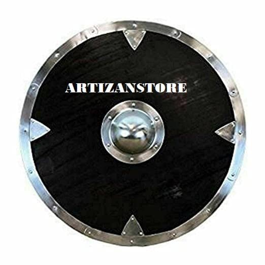 ARTIZANSTORE Medieval Black Round Shield Viking Shield Cosplay Battle Ready Shield Fully Functional Shield for Battle for Soldier/Warrior Shield