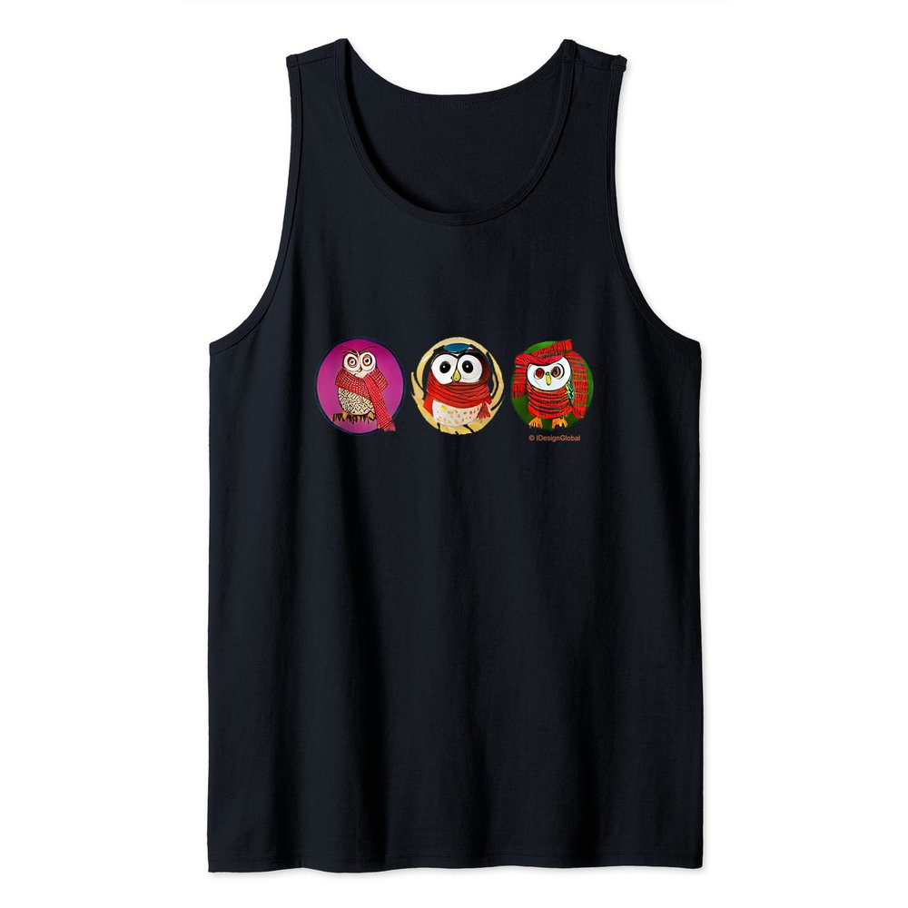 Adorable Owls Wearing Scarfs Owl Lover Tank Top