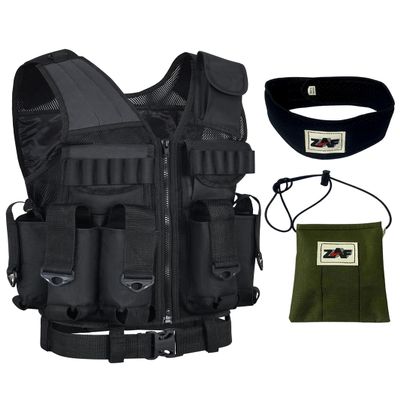 9 pod Paintball/Tactical Vest with Barrel Pouch and Neck protector Unisex Combat vest with Adjustable Sides and Shoulder to Fit all