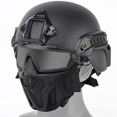 Bvawtrs Tactical Airsoft PJ Helmet and Full Face Protection Airgun Mask,with Detachable Anti-Fog Goggles for BB Gun Paintball CS Game