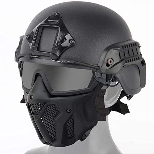 Bvawtrs Tactical Airsoft PJ Helmet and Full Face Protection Airgun Mask,with Detachable Anti-Fog Goggles for BB Gun Paintball CS Game