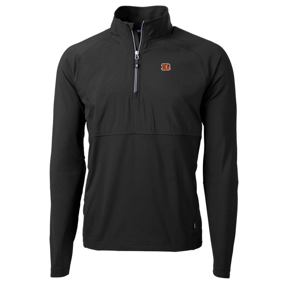 Cutter & Buck Men's Black Cincinnati Bengals Adapt Eco Knit Hybrid Recycled Quarter-Zip Raglan Jacket