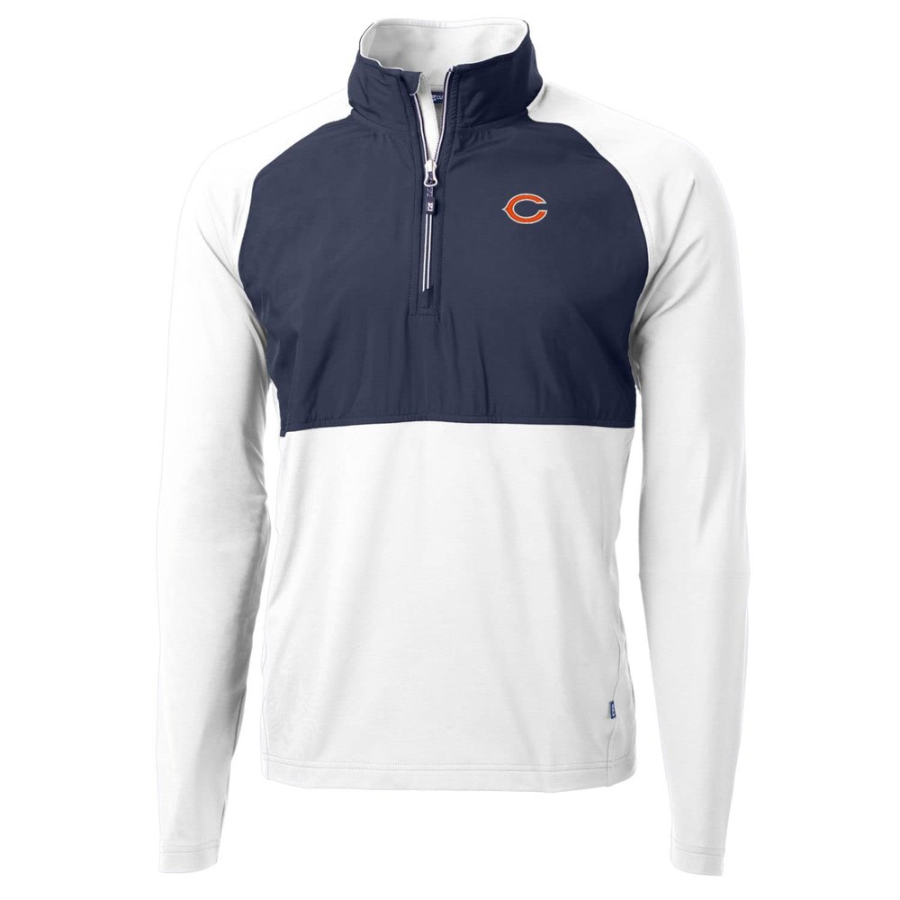 Cutter & Buck Men's Navy/White Chicago Bears Adapt Eco Knit Hybrid Recycled Quarter-Zip Raglan Jacket