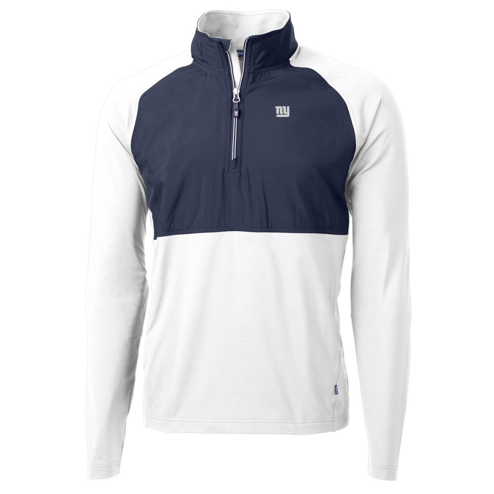 Cutter & Buck Men's Navy/White New York Giants Adapt Eco Knit Hybrid Recycled Quarter-Zip Raglan Jacket