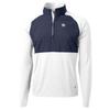 Cutter & Buck Men's Navy/White New York Giants Adapt Eco Knit Hybrid Recycled Quarter-Zip Raglan Jacket view 1