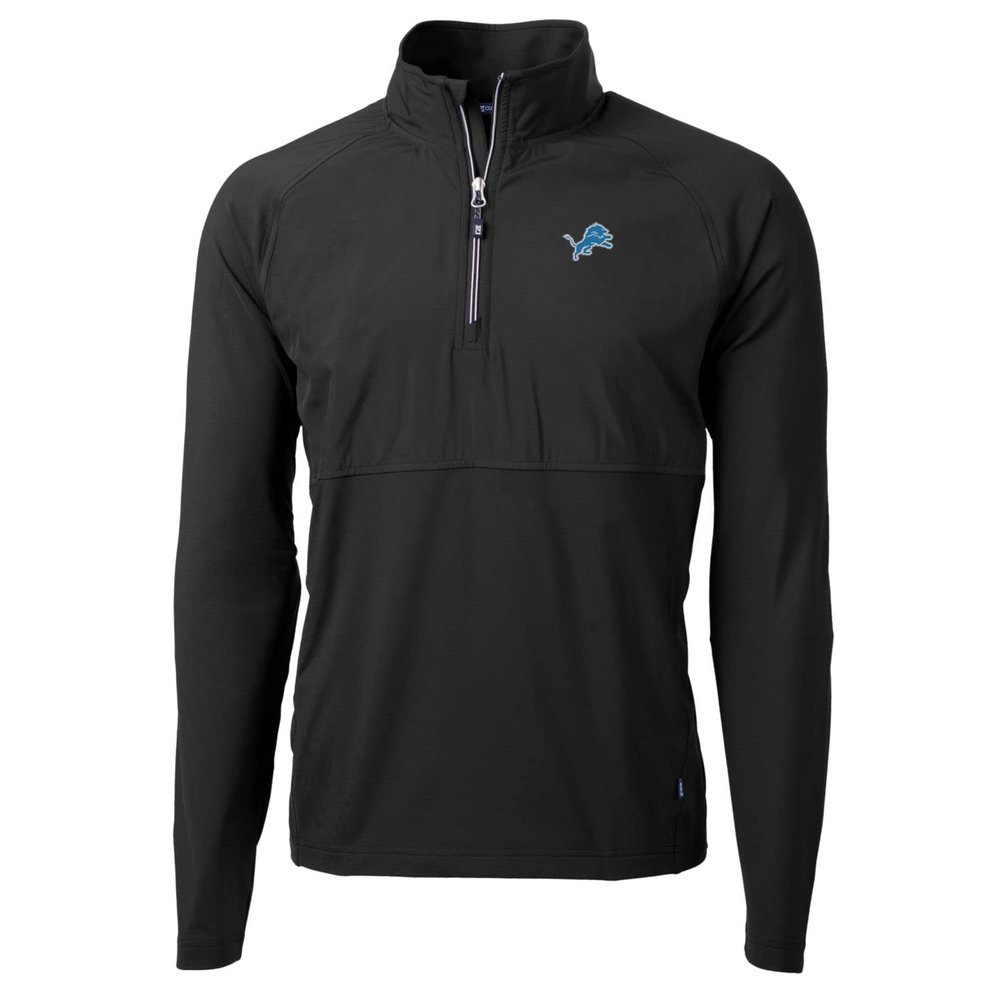 Cutter & Buck Men's Black Detroit Lions Adapt Eco Knit Hybrid Recycled Quarter-Zip Raglan Jacket