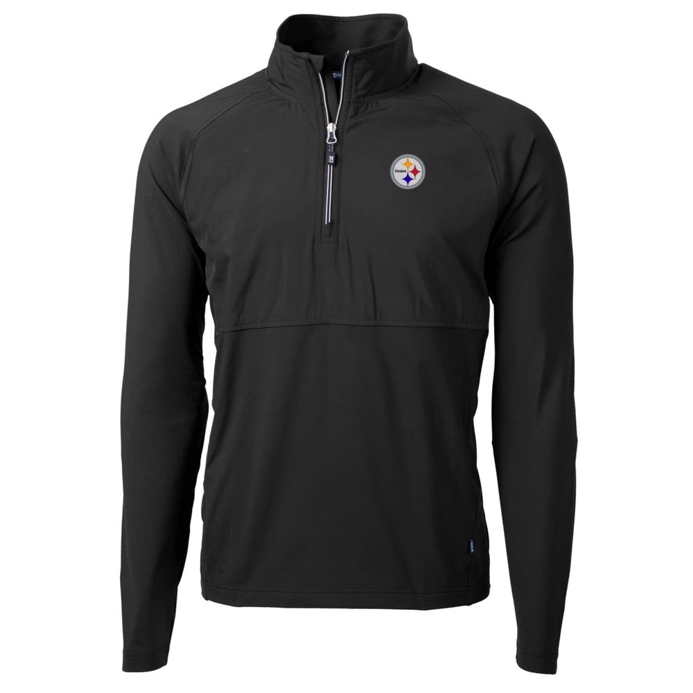 Cutter & Buck Men's Black Pittsburgh Steelers Adapt Eco Knit Hybrid Recycled Quarter-Zip Raglan Jacket