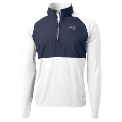 Cutter & Buck Men's Navy/White New England Patriots Adapt Eco Knit Hybrid Recycled Quarter-Zip Raglan Jacket