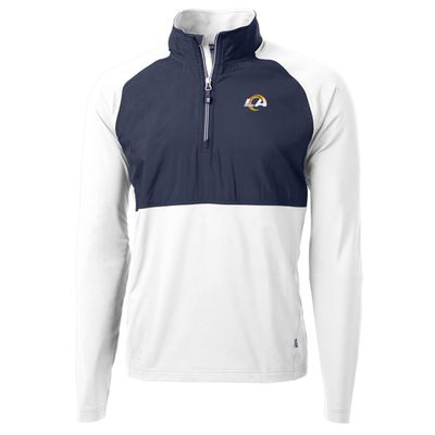 Cutter & Buck Men's Navy/White Los Angeles Rams Adapt Eco Knit Hybrid Recycled Quarter-Zip Raglan Jacket