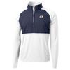 Cutter & Buck Men's Navy/White Los Angeles Rams Adapt Eco Knit Hybrid Recycled Quarter-Zip Raglan Jacket view 1