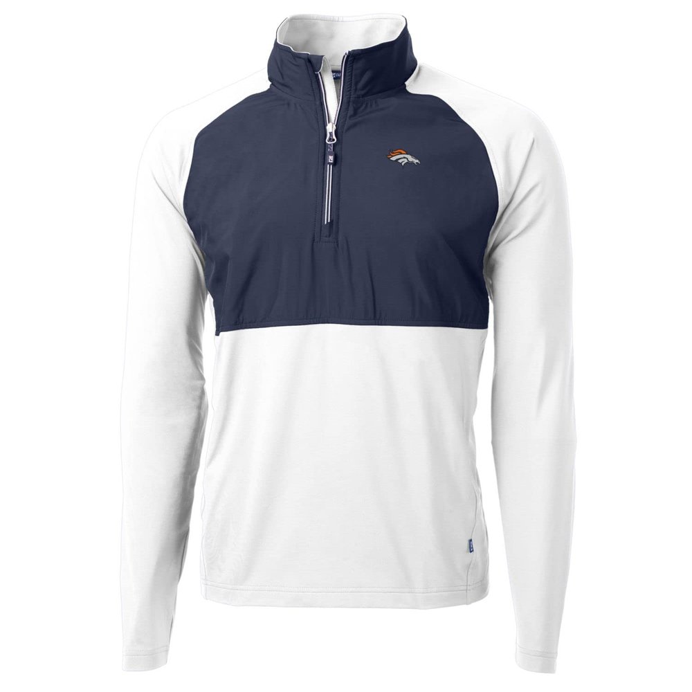 Cutter & Buck Men's Navy/White Denver Broncos Adapt Eco Knit Hybrid Recycled Quarter-Zip Raglan Jacket